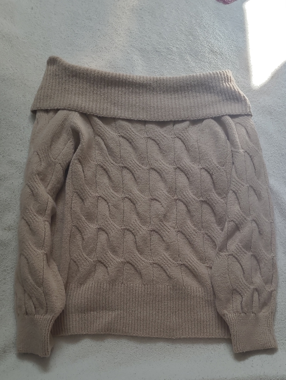 Eclipse Beige Off-Shoulder Cable Knit Sweater